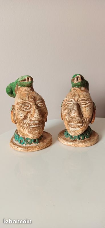 Duo de statuettes style Précolombien / Inca - Têtes à serpents (image 2)