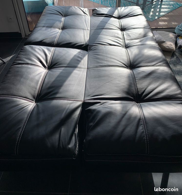 Canapé convertible en cuir noir (image 4)