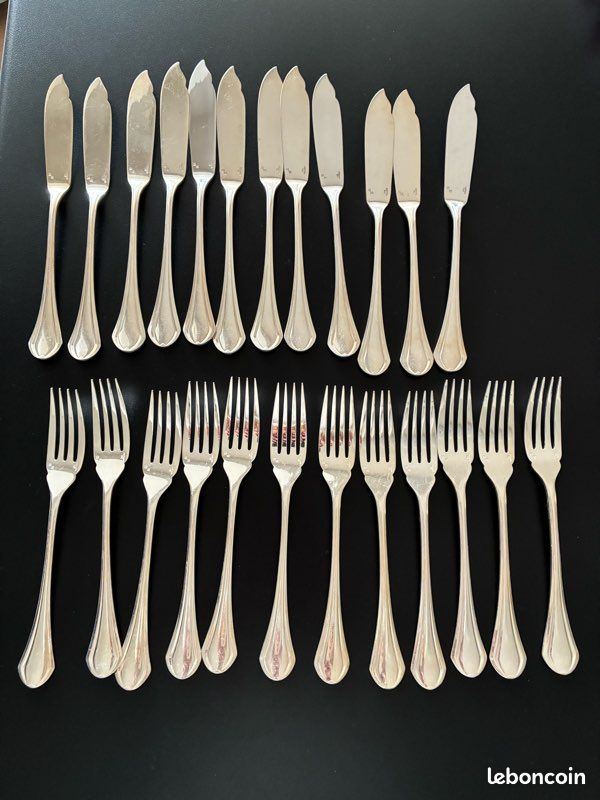 Service à Poisson Métal Argenté 12 Personnes - Modèle Double Filets E9 - Vintage