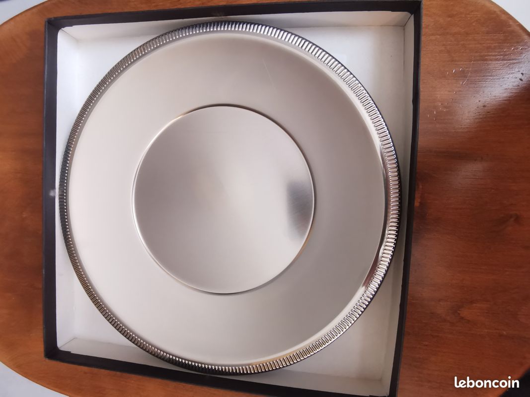 Plat Rond Jean Couzon – Inox Argenté – Occasion Bon état