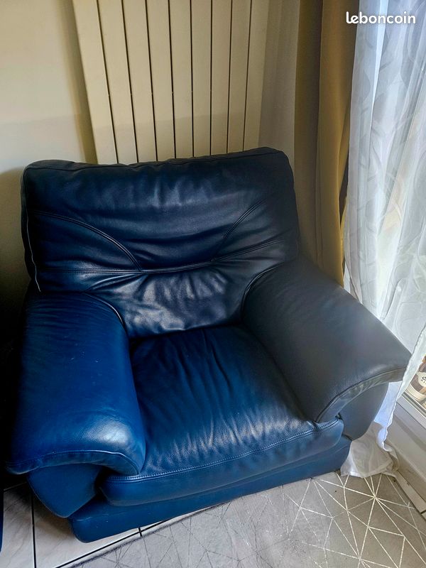 Canapé bleu en cuir (image 2)