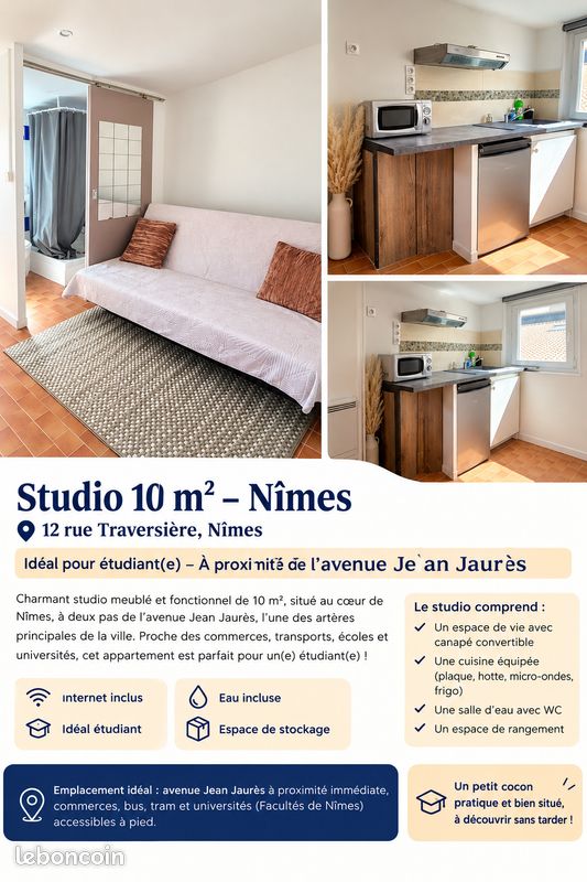 Appartement 1 pièce 10 m² · à Nîmes · 9,8 m² · 330 €/mois