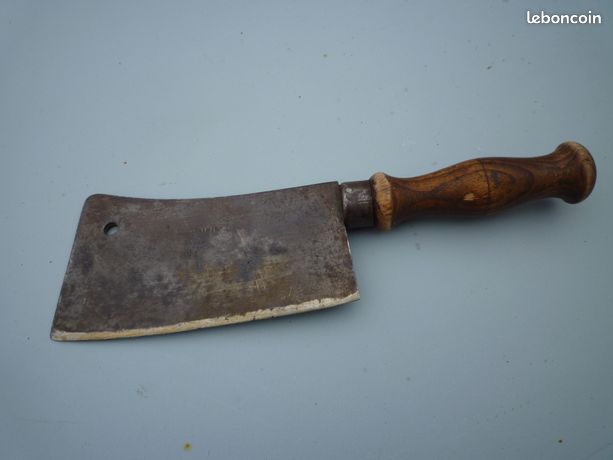 Grand Couperet De Boucher Goldenberg - Acier Forgé Ancien Restauré - Feuilleret Bois