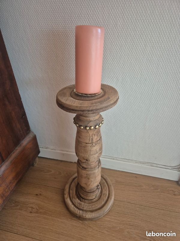 Bougeoir Ancien En Bois Sculpté Main Socle Bougie Art Déco Inde