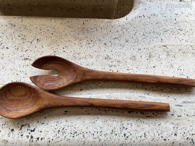 Couverts à Salade Vintage 70s - Inox Et Teck - Lot De 2 - Longueur 33,5 Cm