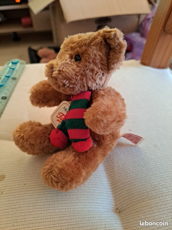 Peluche ours en peluche marron de 30 cm, adorable, avec salopette en