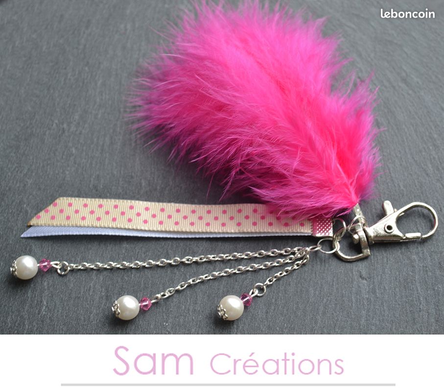 Porte clés plumes rose - NEUF Handmade (image 2)