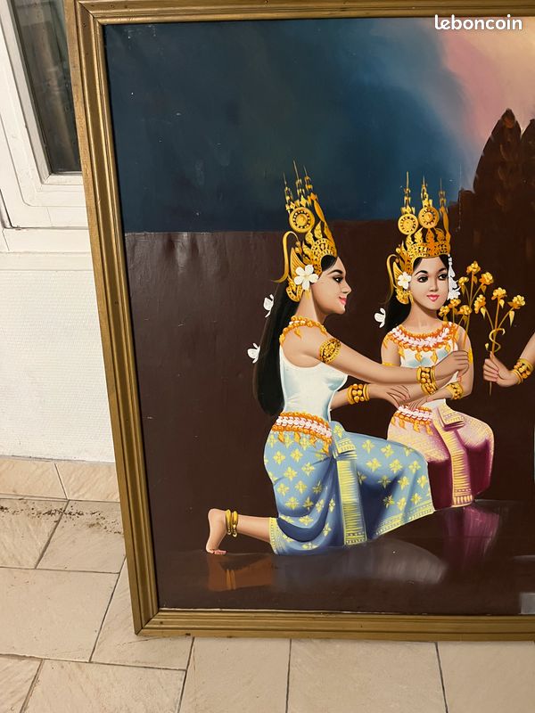 Grand tableau vintage danseuses Apsara & Angkor Vat — 185 x 87 cm (image 4)