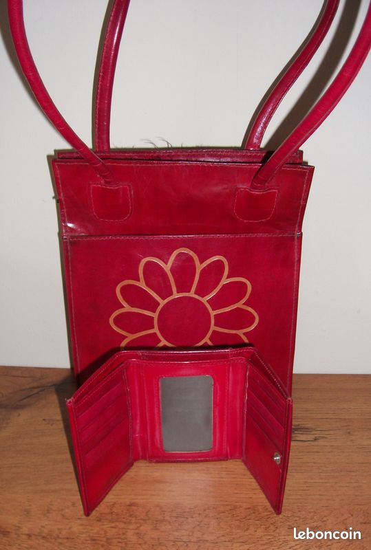Sac à main cuir bordeaux (image 2)