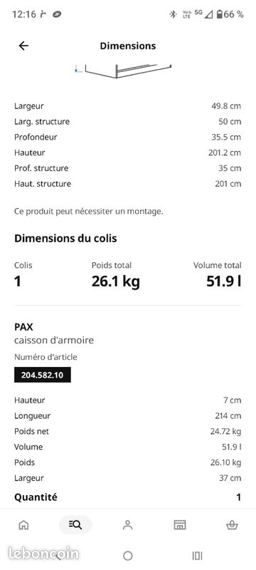 Pax caisson 50x35x201 neuf/carton fermé (image 2)