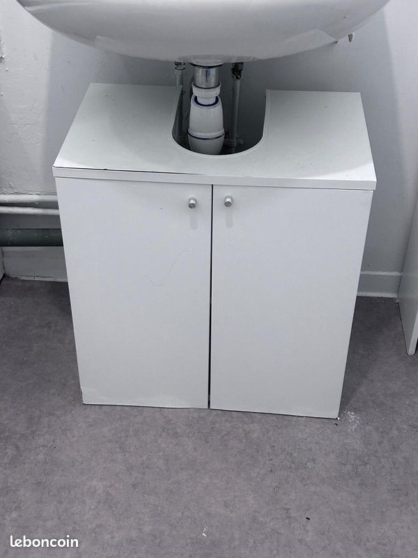 Élément bas lavabo 2 portes, blanc, 50x65 cm – Bon état – Cause déménagement (image 1)