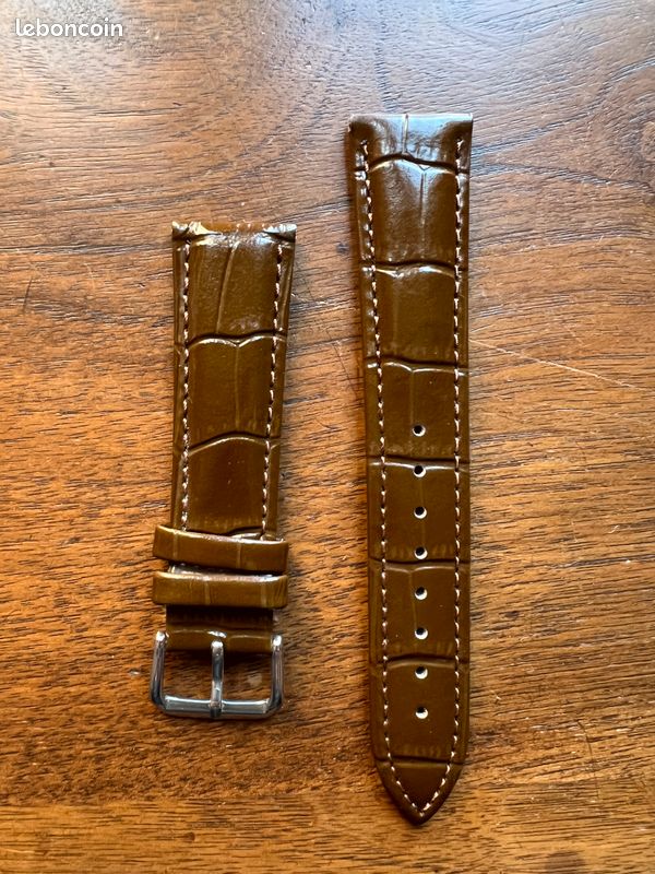 ZRC Bracelet Montre 26MM - cuir Veau Fait Main Grain Croco Marron - NEUF