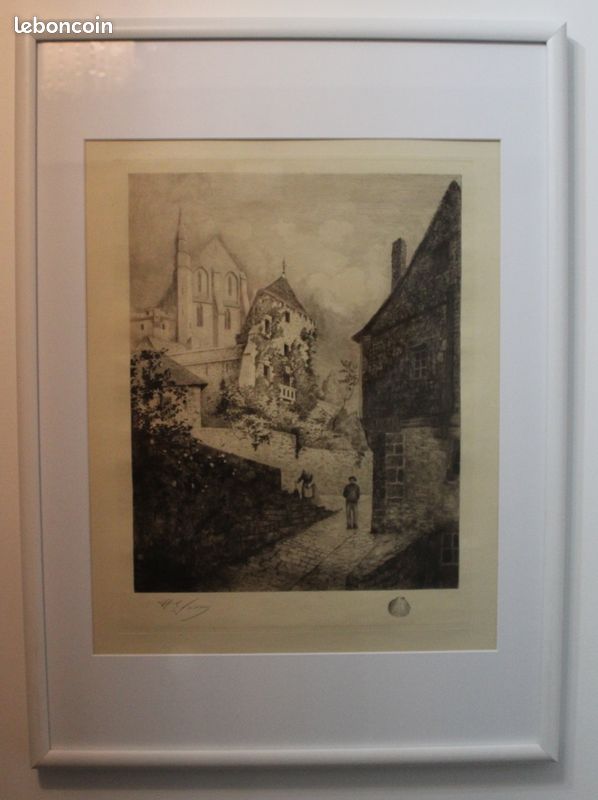 Gravure de la grande rue et du réfectoire du Mont Saint-Michel part Henri Léon VOISIN (image 1)