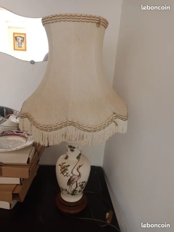 Vintage Lampe "porcelaine" et abat-jour. Motif Oiseau (image 2)