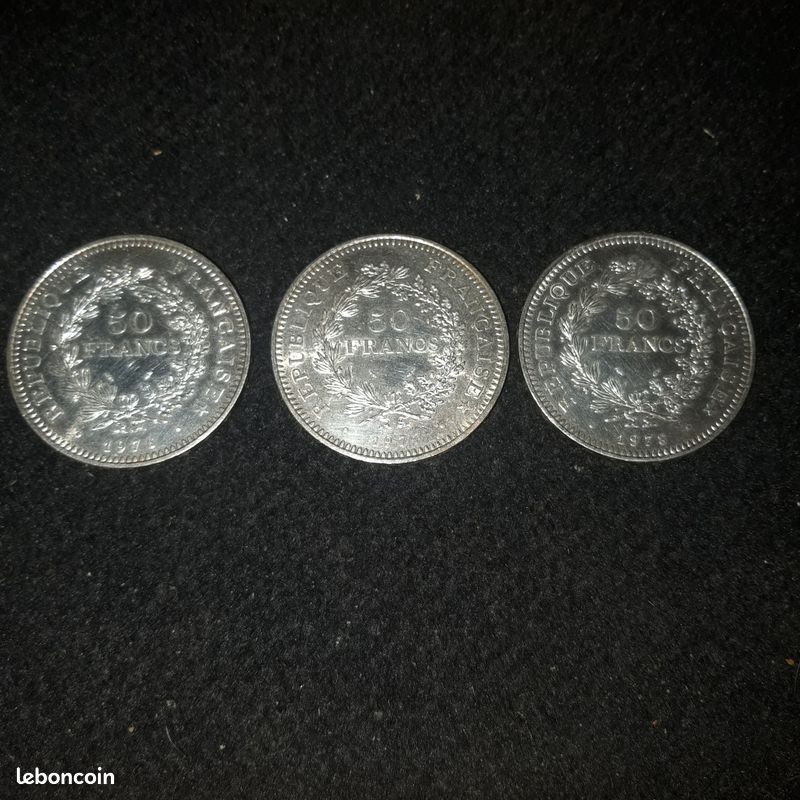 Lot 3 pieces Hercule 50 Francs en argent de 1976,77,78 (image 1)