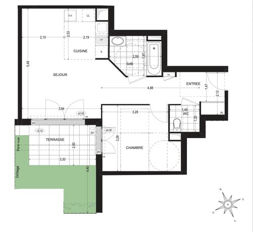 Appartement 2 pièce(s) 54 m²à louer Sannois