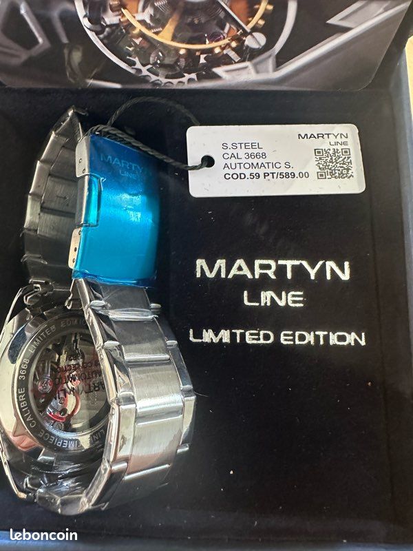 Montre Martyn Line Limited Edition - Cadran Noir Motif Lin, Bracelet Noir Neuf Sans étiquette