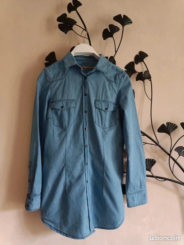 Denim Chemise Bleu Ciel Femme Zara Manches Longues Zara Chemise