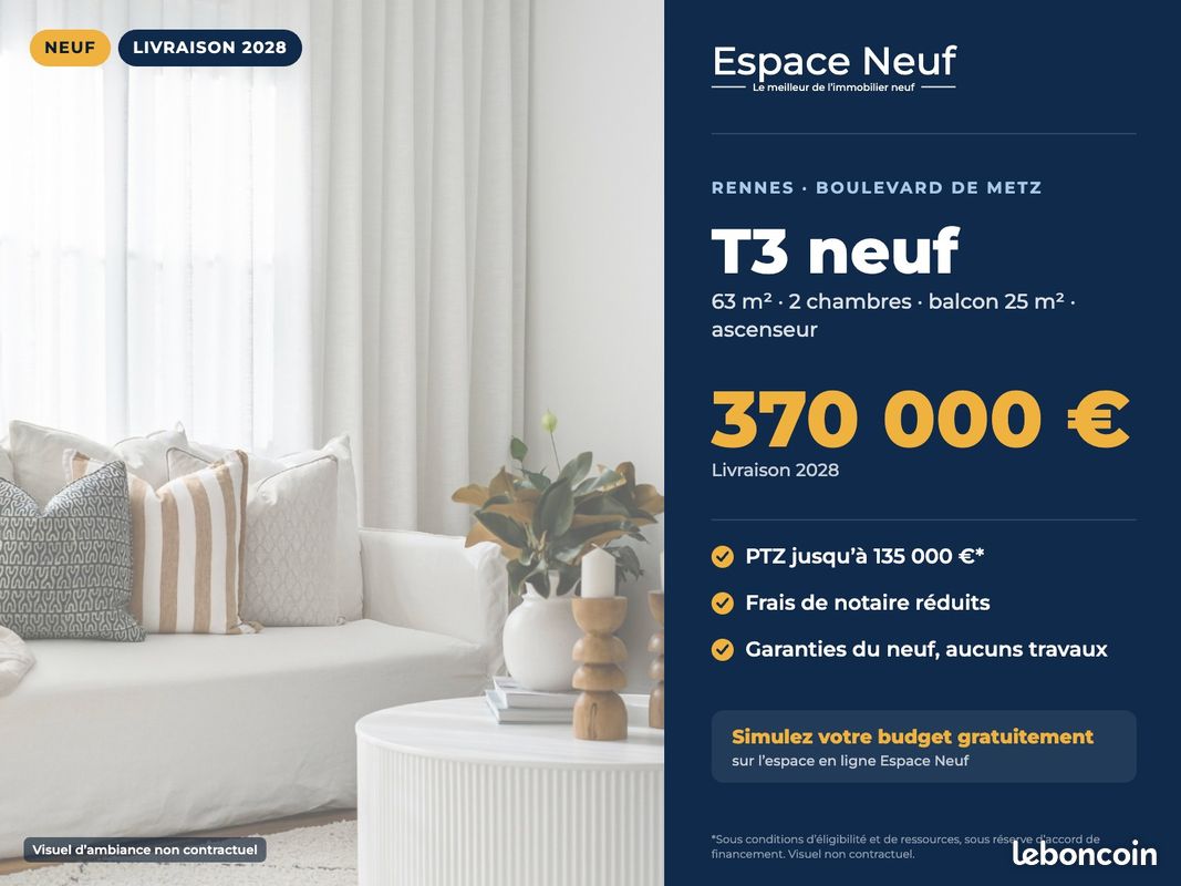 Appartement 3 pièces 63 m² · à Rennes · 63 m² · 370 000 €