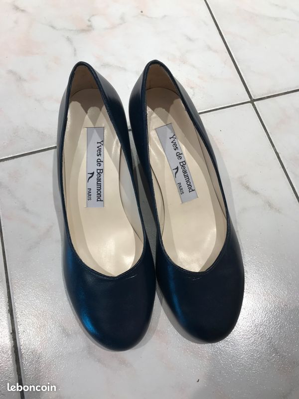 Escarpin compensé Yves de Beaumond en bleu taille 36 (image 2)