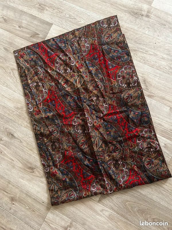 écharpe étole 100% laine made in france motif cachemire rouge et bleu (image 5)