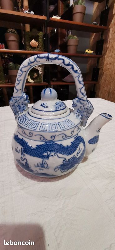 Théière Porcelaine Bleu Blanc 1,5L - Style Chinois Élégant | Pour Maison, Restaurant, Cadeau | Design Pratique Et Décoratif