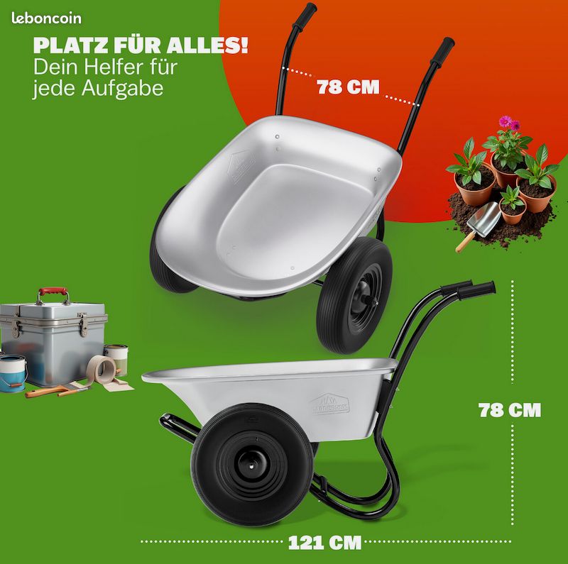 Brouette 2 roues gonflables 150 kg 100 L – Livraison gratuite en Europe ⭐⭐⭐ (image 3)