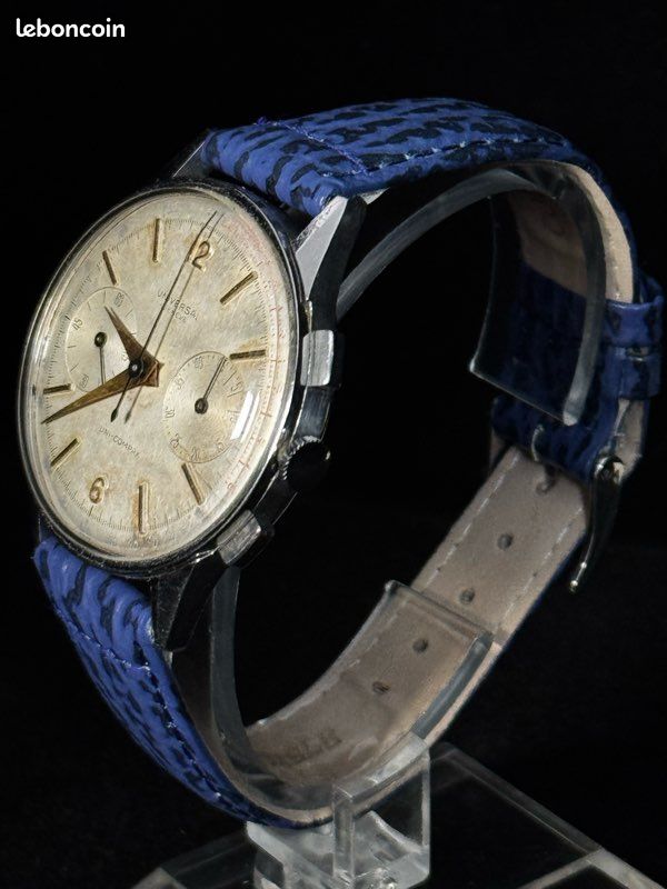 Bracelet De Montre Universal Genève En Cuir Bleu Marine - Largeur 22 Mm, Vintage, Occasion