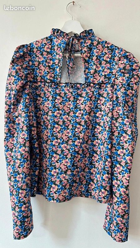 Blouse fleurie multicolore Shein avec dos nu et col froufrou - très bon état (image 3)