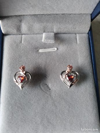 Boucles D'oreilles Pendantes Cœur Et Rose - Argent Massif 925 Rhodié - Dolly-Bijoux
