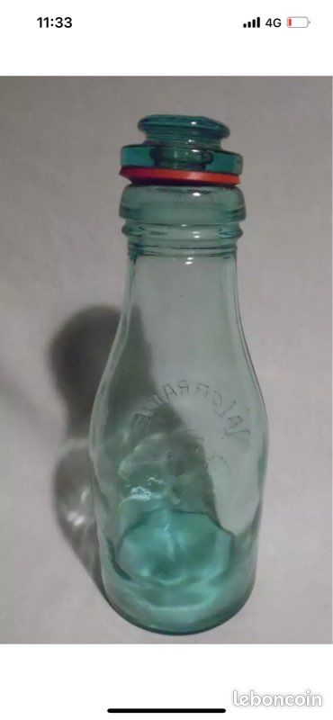Bocal Ancien LA LORAINE 1L - Bouteille Verre Vert Décor Chardon - Vintage