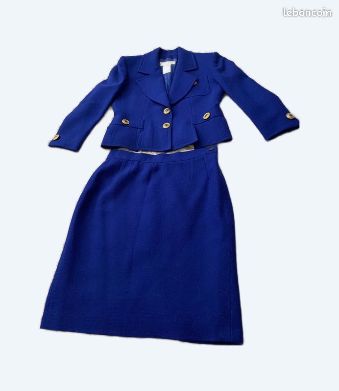 Tailleur Vintage Lolita Lempicka - Veste & Jupe Taille Haute Bleu - Taille 36 - Années 90 - En Très Bon état