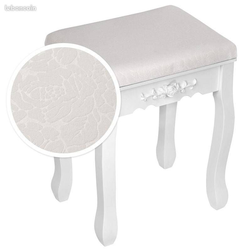 Coiffeuse Ruben, avec armoire à tiroirs, éclairage LED et tabouret
