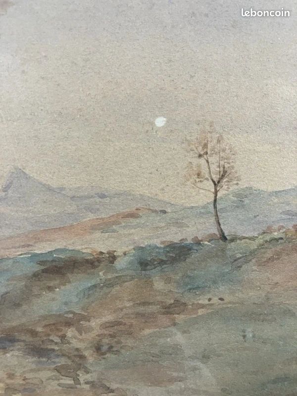 Aquarelle début XXème signée : paysage sentier en Montagne (image 8)