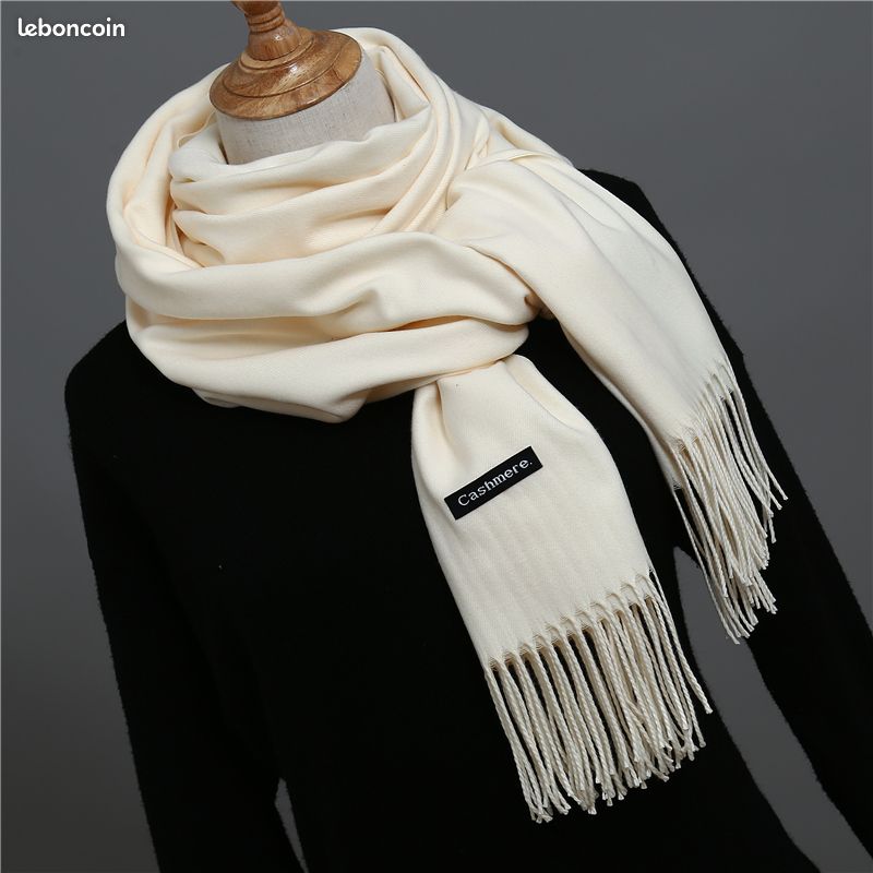 Écharpe/châle En Cachemire 100% - Blanc Cassé (écru) - Top Qualité - Chaude Et Chic - Neuf Avec étiquettes