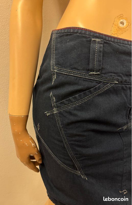 Jupe Longue Girbaud Noire Brodée Beige – Taille 42/44 FR, Archive Vintage Marithé + François Girbaud