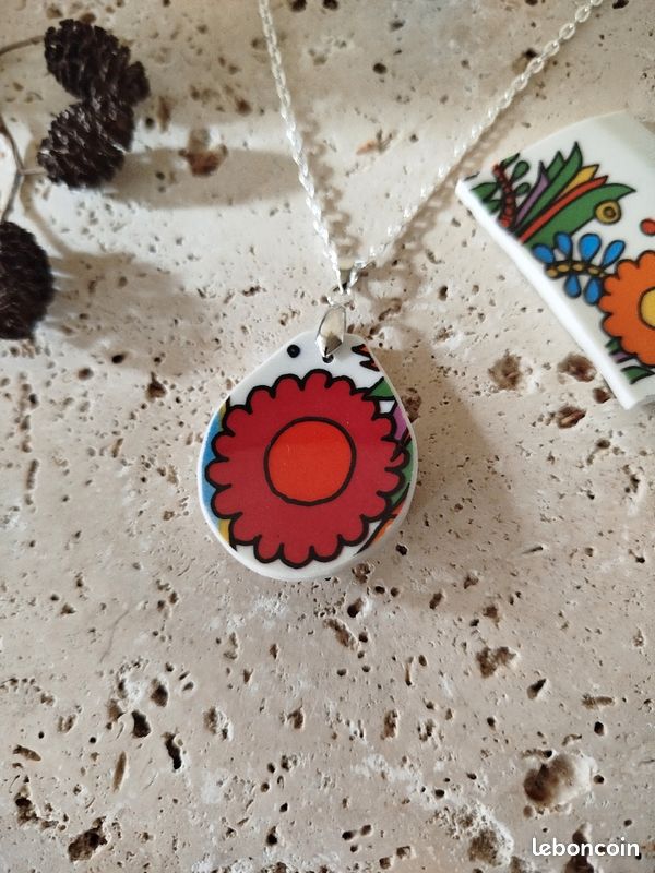 Pendentif fleur assiette Acapulco Villeroy et boch recyclage vaisselle ancienne vintage (image 2)