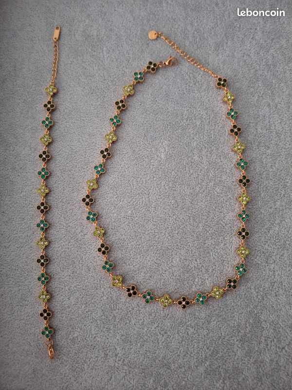 Ensemble bijoux princesse vert acier inoxydable neuf (image 4)