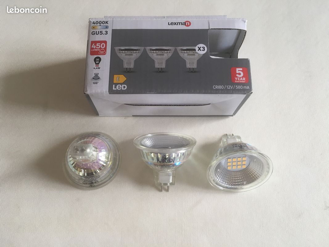 3 ampoules led réflecteur GU5.3, 100 deg, 450 Lm = 35 W, blanc neutre, LEXMAN (image 6)