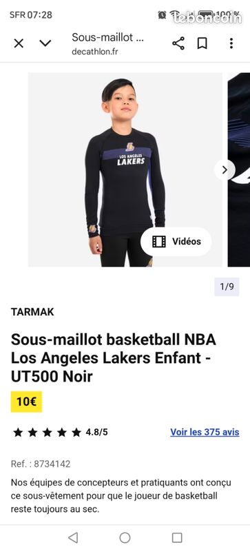Tenue NBA Los Angeles Lakers 12/13ans Sport Plein air