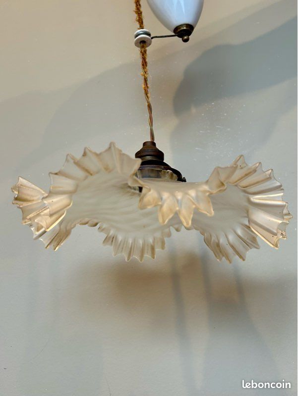 Suspension Vintage Monte-baisse En Opaline Et Porcelaine (n°2) - Fabriquée En France