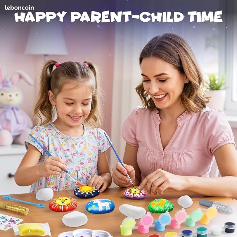 LUVOTY Kit De Peinture Sur Pierre – Coffret Complet Avec Pierres, Peintures Et Accessoires – Phosphorescent – Cadeau Enfant 4 à 12 Ans