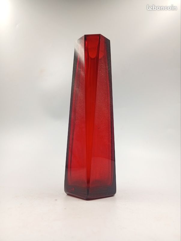 Vase Géode Prisme Facetté Vintage Rouge Rubis Années 60 70 Midcentury Moderniste Space Age (image 19)
