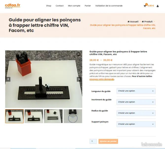 Guide pour aligner les poinçons à frapper lettres, chiffres, VIN
