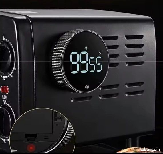 LIORQUE Minuteur De Cuisine Numérique Aimanté - Chronomètre Et Compte à Rebours, Écran LED, 3 Volumes, Alliage Aluminium Noir
