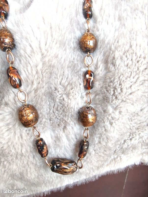Collier Pendentif Murano Verre Miel Marron – Authentique Bijou Verre De Murano