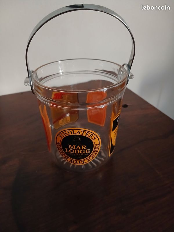 Seau à glace ou glaçons vintage métal et verre 1950 50's