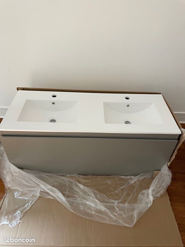 Plan vasque céramique Blanc pour meuble SDB 120 cm (image 6)