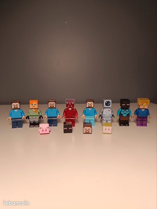 Lot de 8 Minifigures Lego Minecraft + Têtes & Mini-Cubes (Steve, Alex ...