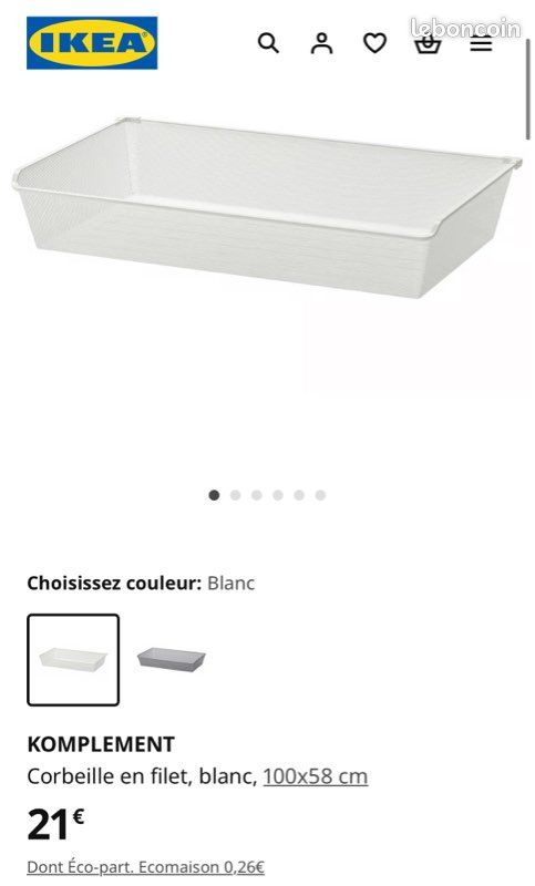 KOMPLEMENT Corbeille en filet, blanc, 100x58 cm + Rail coulissant pour corbeilles, blanc, 58 cm (image 2)